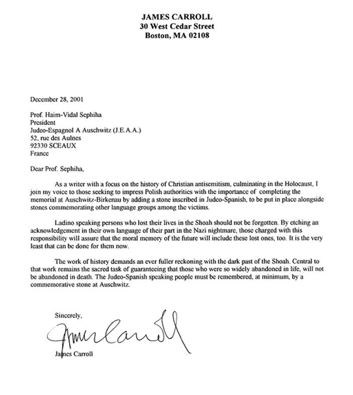 James Carroll's letter