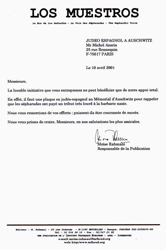 Lettre de Los Muestros